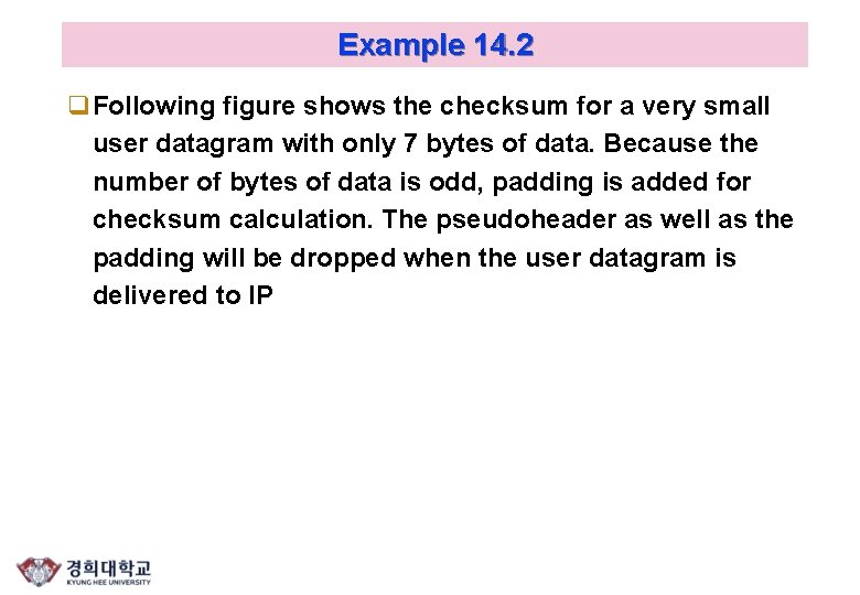 Example 14. 2 q. Following figure shows the checksum for a very small user