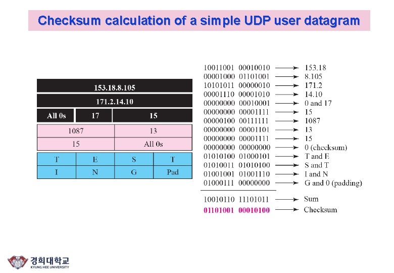 Checksum calculation of a simple UDP user datagram 