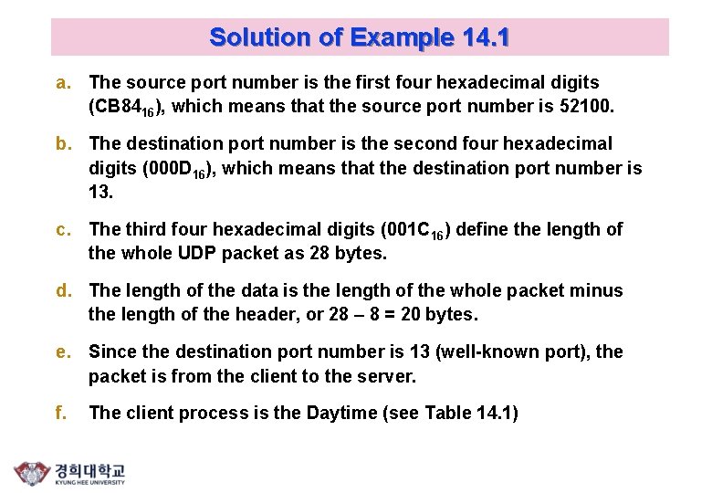 Solution of Example 14. 1 a. The source port number is the first four