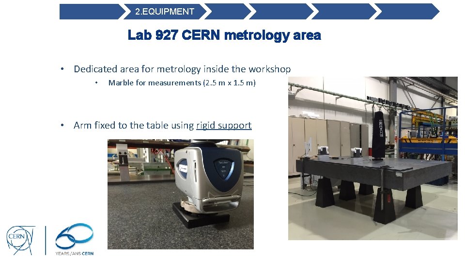 2. EQUIPMENT Lab 927 CERN metrology area • Dedicated area for metrology inside the