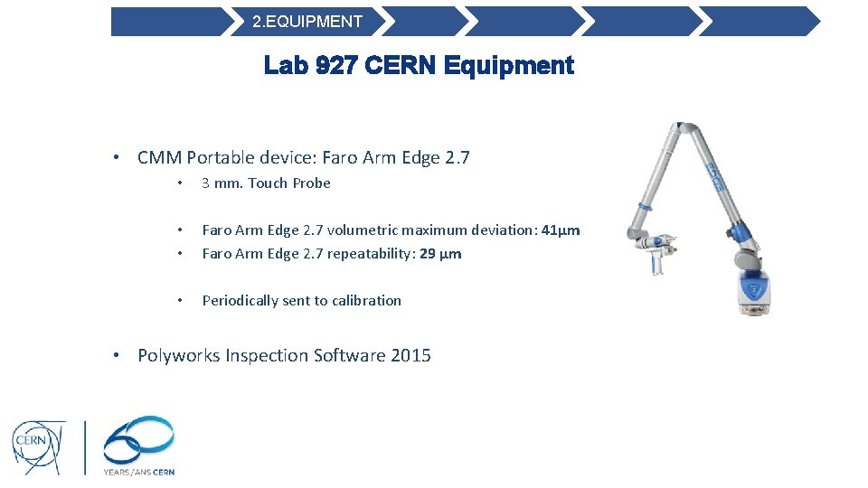 2. EQUIPMENT Lab 927 CERN Equipment • CMM Portable device: Faro Arm Edge 2.