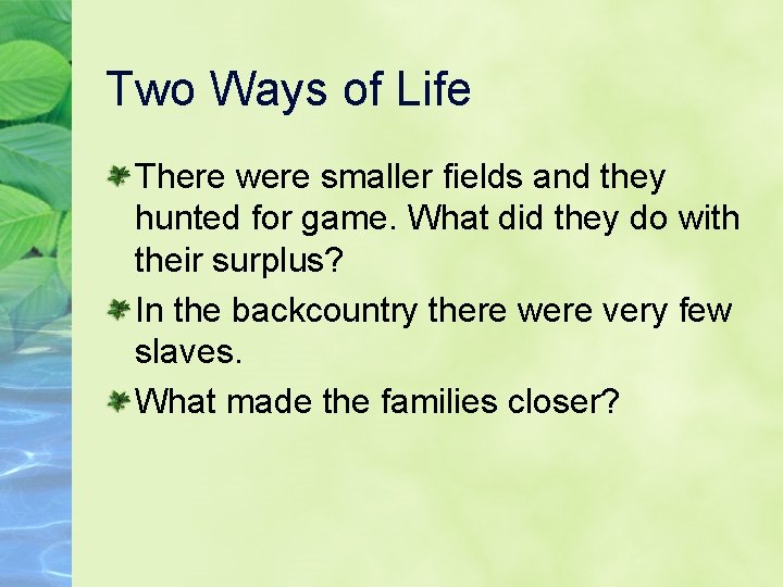 what two ways of life developed in the southern colonies