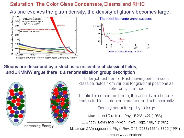 Saturation: The Color Glass Condensate, Glasma and RHIC As one evolves the gluon density,