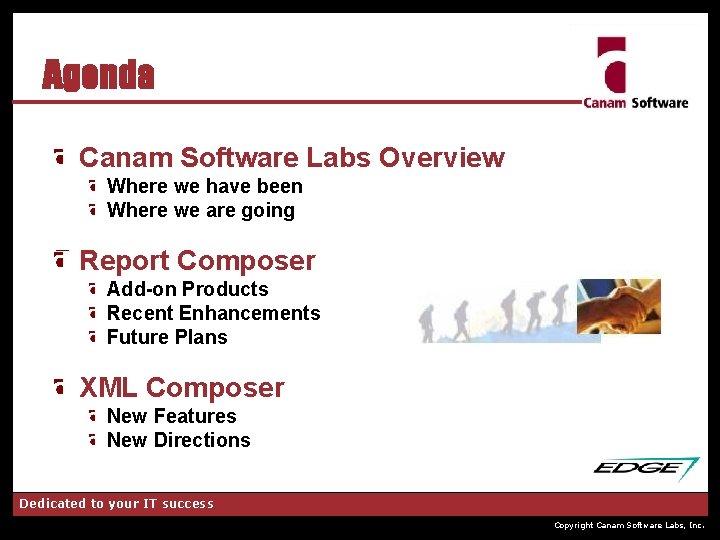 Agenda Canam Software Labs Overview Where we have been Where we are going Report