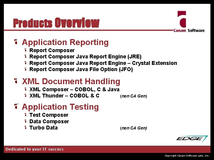 Products Overview Application Reporting Report Composer Java Report Engine (JRE) Report Composer Java Report