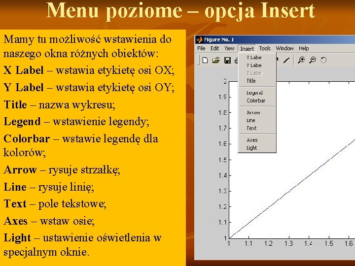 Menu poziome – opcja Insert Mamy tu możliwość wstawienia do naszego okna różnych obiektów: Menu poziome – opcja Insert Mamy tu możliwość wstawienia do naszego okna różnych obiektów:
