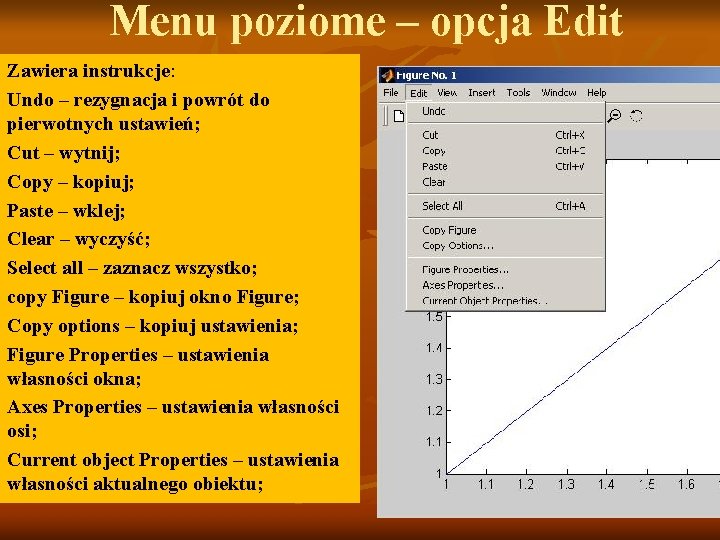 Menu poziome – opcja Edit Zawiera instrukcje: Undo – rezygnacja i powrót do pierwotnych Menu poziome – opcja Edit Zawiera instrukcje: Undo – rezygnacja i powrót do pierwotnych
