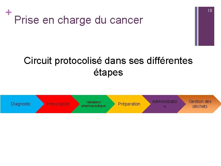 + 18 Prise en charge du cancer Circuit protocolisé dans ses différentes étapes Diagnostic