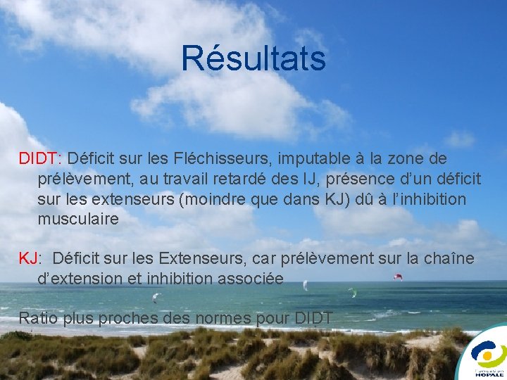 Résultats DIDT: Déficit sur les Fléchisseurs, imputable à la zone de prélèvement, au travail