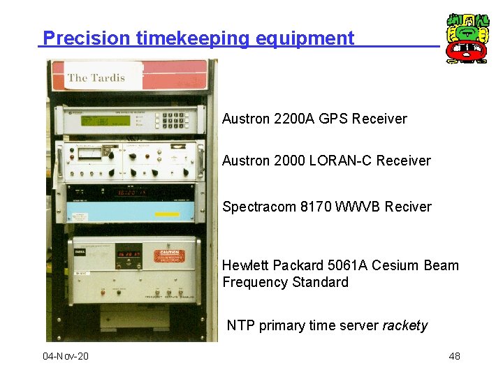 Precision timekeeping equipment Austron 2200 A GPS Receiver Austron 2000 LORAN-C Receiver Spectracom 8170
