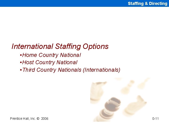 Staffing & Directing International Staffing Options • Home Country National • Host Country National