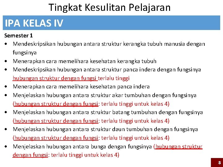 Tingkat Kesulitan Pelajaran IPA KELAS IV Semester 1 Mendeskripsikan hubungan antara struktur kerangka tubuh