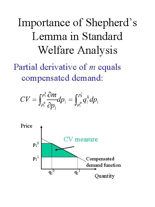 Importance of Shepherd’s Lemma in Standard Welfare Analysis Partial derivative of m equals compensated Importance of Shepherd’s Lemma in Standard Welfare Analysis Partial derivative of m equals compensated