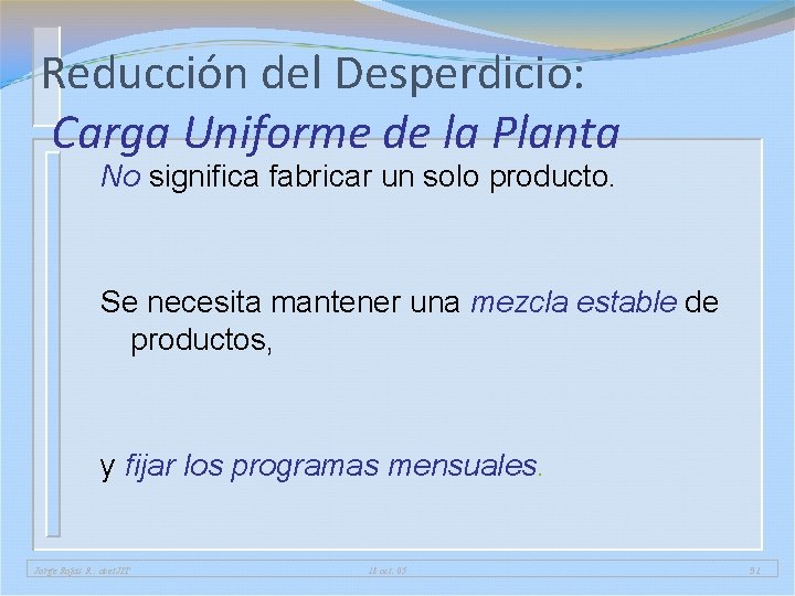 Reducción del Desperdicio: Carga Uniforme de la Planta No significa fabricar un solo producto. Reducción del Desperdicio: Carga Uniforme de la Planta No significa fabricar un solo producto.