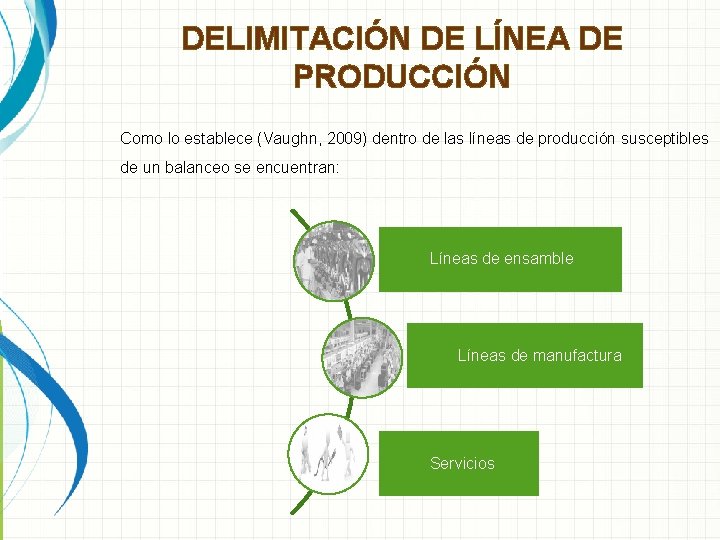 DELIMITACIÓN DE LÍNEA DE PRODUCCIÓN Como lo establece (Vaughn, 2009) dentro de las líneas