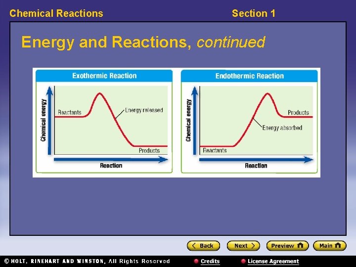 Chemical Reactions Section 1 Energy and Reactions, continued 