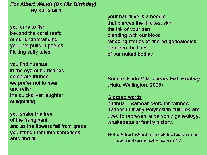 For Albert Wendt (On His Birthday) By Karlo Mila you dare to fish beyond For Albert Wendt (On His Birthday) By Karlo Mila you dare to fish beyond