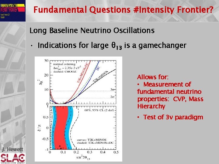 Fundamental Questions #Intensity Frontier? Long Baseline Neutrino Oscillations • Indications for large θ 13