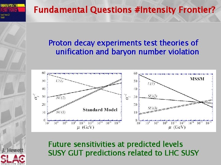 Fundamental Questions #Intensity Frontier? Proton decay experiments test theories of unification and baryon number