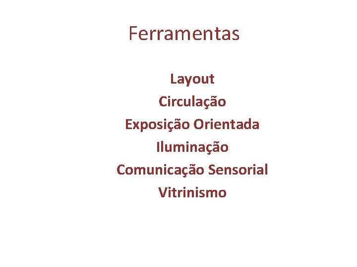 Ferramentas Layout Circulação Exposição Orientada Iluminação Comunicação Sensorial Vitrinismo 