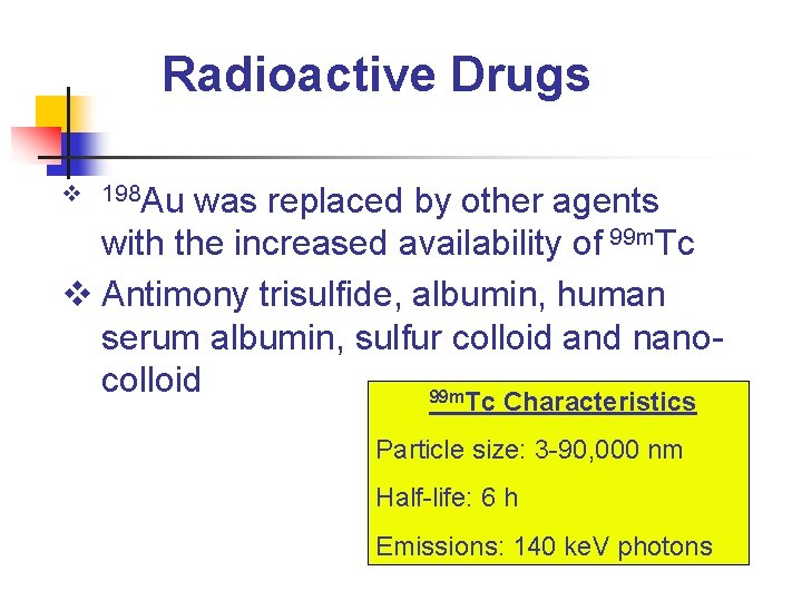 Radioactive Drugs v 198 Au was replaced by other agents with the increased availability