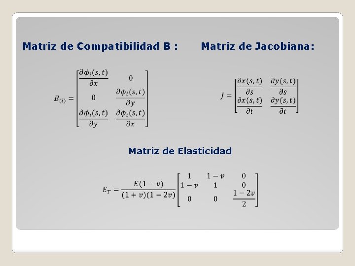 Matriz de Compatibilidad B : Matriz de Jacobiana: Matriz de Elasticidad 