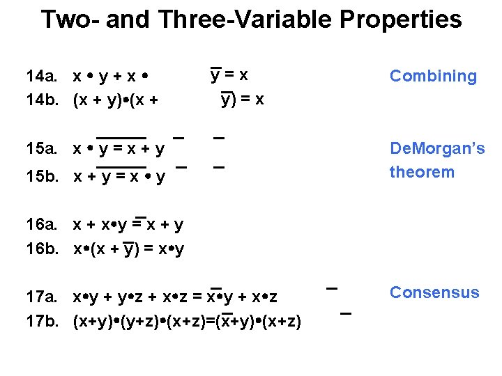 Two- and Three-Variable Properties 14 a. x y + x 14 b. (x +