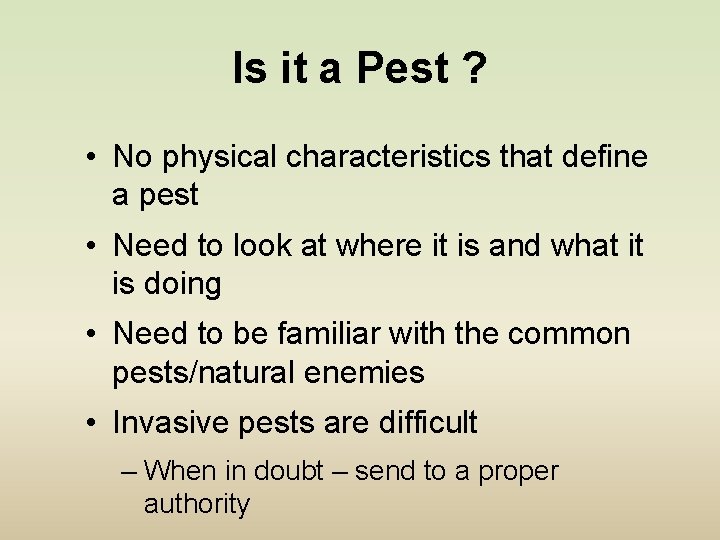 Is it a Pest ? • No physical characteristics that define a pest •