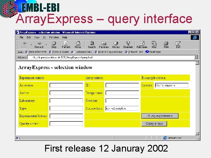 Array. Express – query interface First release 12 Januray 2002 