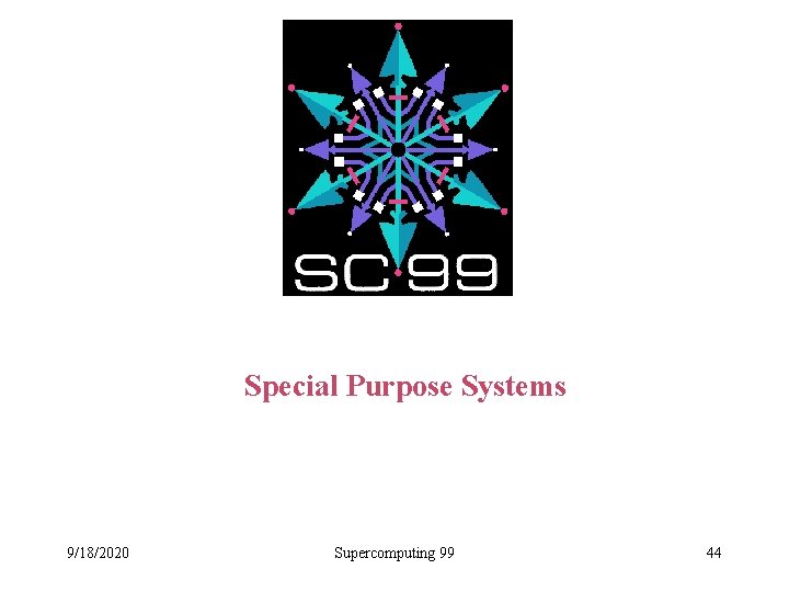Special Purpose Systems 9/18/2020 Supercomputing 99 44 