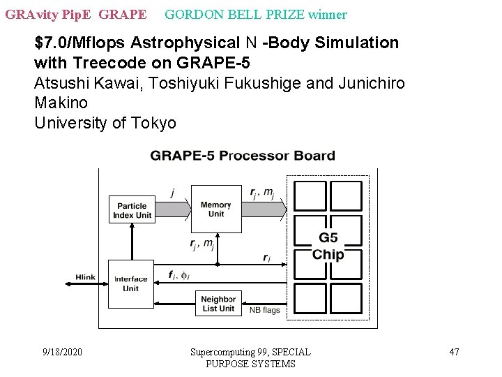 GRAvity Pip. E GRAPE GORDON BELL PRIZE winner $7. 0/Mflops Astrophysical N -Body Simulation