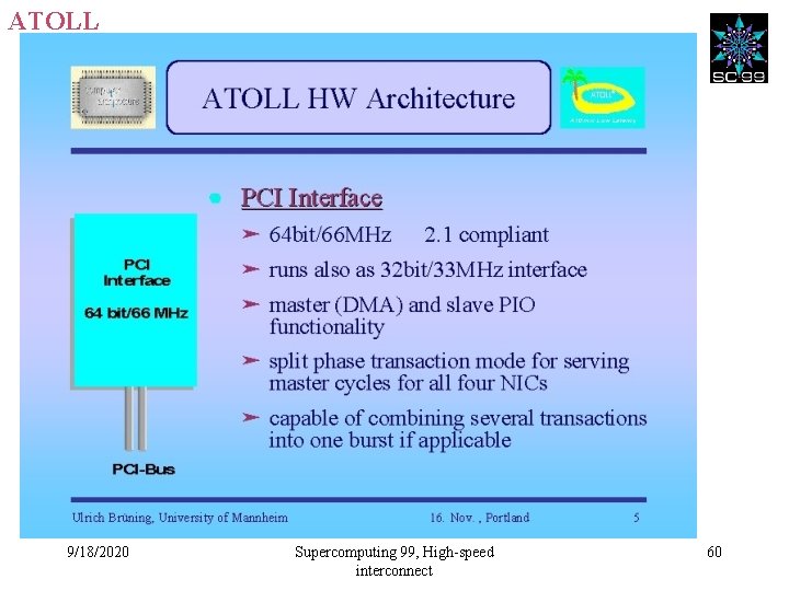 ATOLL 9/18/2020 Supercomputing 99, High-speed interconnect 60 