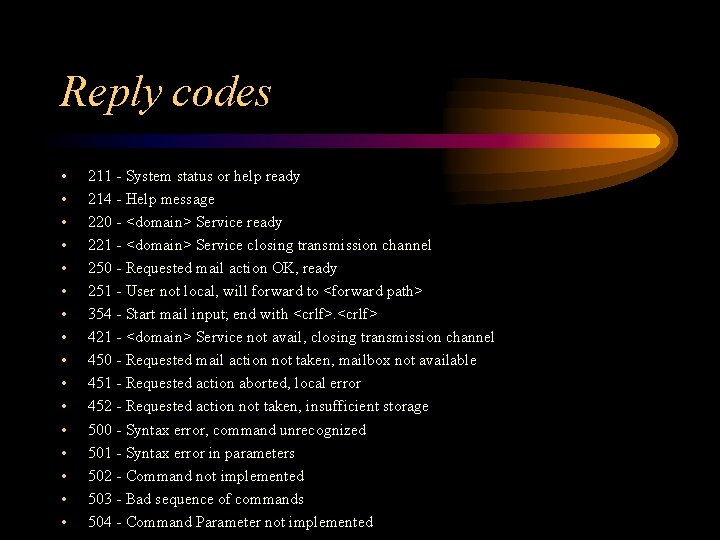 Reply codes • • • • 211 - System status or help ready 214