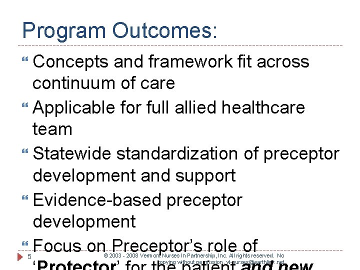 Program Outcomes: Concepts and framework fit across continuum of care Applicable for full allied