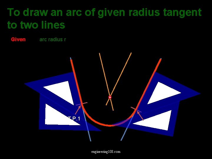 To draw an arc of given radius tangent to two lines Given arc radius