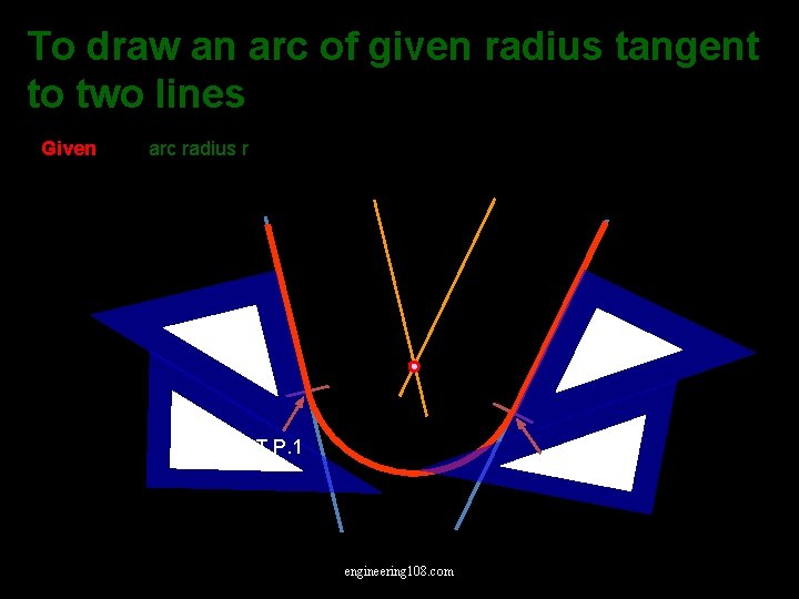 To draw an arc of given radius tangent to two lines Given arc radius