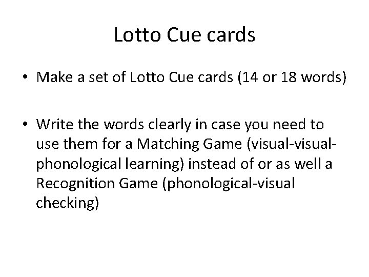 Lotto Cue cards • Make a set of Lotto Cue cards (14 or 18