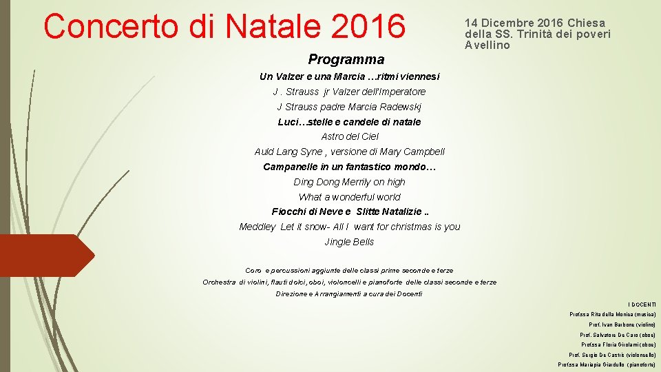 Concerto di Natale 2016 14 Dicembre 2016 Chiesa della SS. Trinità dei poveri Avellino