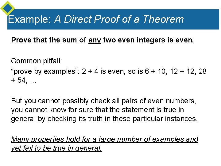 Example: A Direct Proof of a Theorem Prove that the sum of any two Example: A Direct Proof of a Theorem Prove that the sum of any two