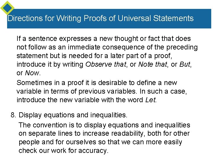Directions for Writing Proofs of Universal Statements If a sentence expresses a new thought Directions for Writing Proofs of Universal Statements If a sentence expresses a new thought
