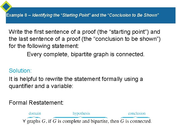 Example 8 – Identifying the “Starting Point” and the “Conclusion to Be Shown” Write Example 8 – Identifying the “Starting Point” and the “Conclusion to Be Shown” Write