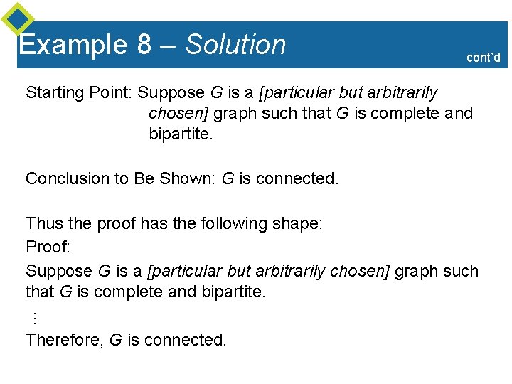 Example 8 – Solution cont’d Starting Point: Suppose G is a [particular but arbitrarily Example 8 – Solution cont’d Starting Point: Suppose G is a [particular but arbitrarily