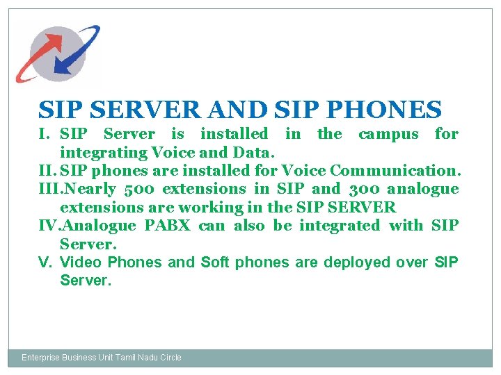 SIP SERVER AND SIP PHONES I. SIP Server is installed in the campus for