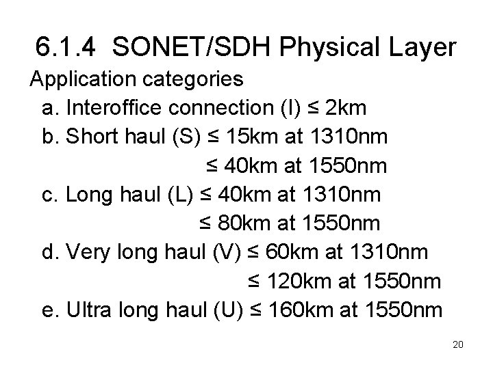 6. 1. 4 SONET/SDH Physical Layer Application categories a. Interoffice connection (I) ≤ 2