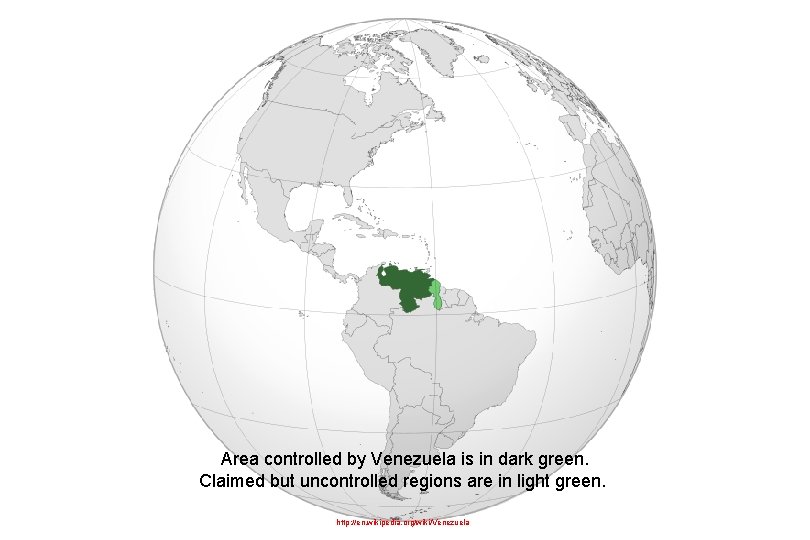 Area controlled by Venezuela is in dark green. Claimed but uncontrolled regions are in