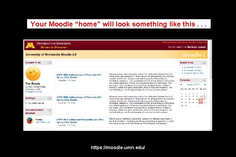 Your Moodle “home” will look something like this. . . https: //moodle. umn. edu/