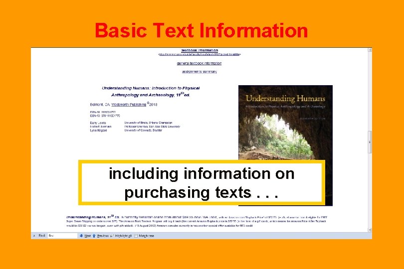 Basic Text Information including information on purchasing texts. . . 