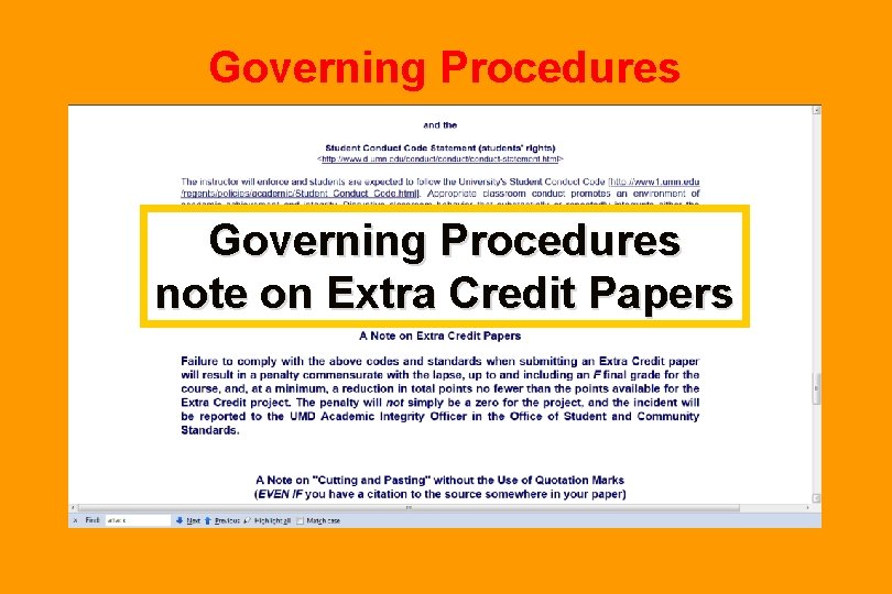 Governing Procedures note on Extra Credit Papers 