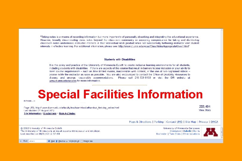 Special Facilities Information 