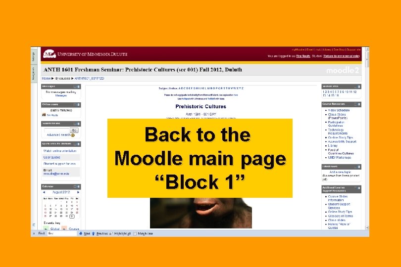Back to the Moodle main page “Block 1” 
